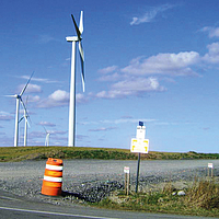 Windpark Wyoming County Temporäre Zuwegung im Vordergrund eines Windparks