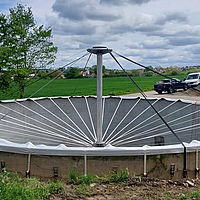 Belt substructure of the Cogatec self-supporting emission protection roof for container cover Stable structure: belt substructure of the Cogatec self-supporting emission protection roof