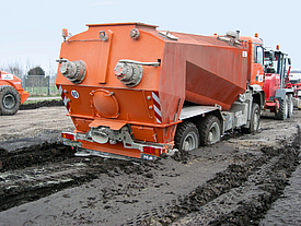 Challenge for wind farm access roads Driving a heavy construction vehicle on soil with low bearing capacity