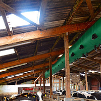 Bottom view of the Tube Air Bottom view of the Tube Air ventilation hose in a cow shed