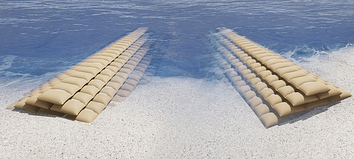 Groynes and breakwaters efficiently implemented with SoilTain Bags for erosion control Two SoilTain Bags from Hüsker protrude from the land into the sea and serve as innovative breakwaters and groynes