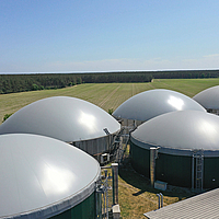 Cogatec double membrane roof, 8 roofs, diameter 24 m to 30 m, volumes 640 m³, 818 m³, 2,000 m³ Double membrane roof, 8 roofs, Cogatec, diameter 24 m to 30 m, volumes 640 m³, 818 m³, 2,000 m³